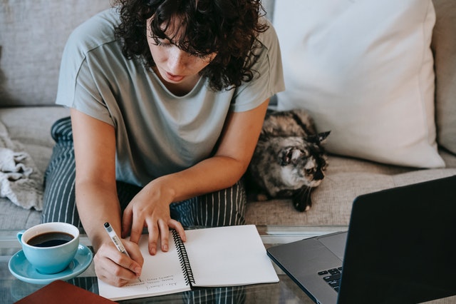 Woman working at a content strategy agency