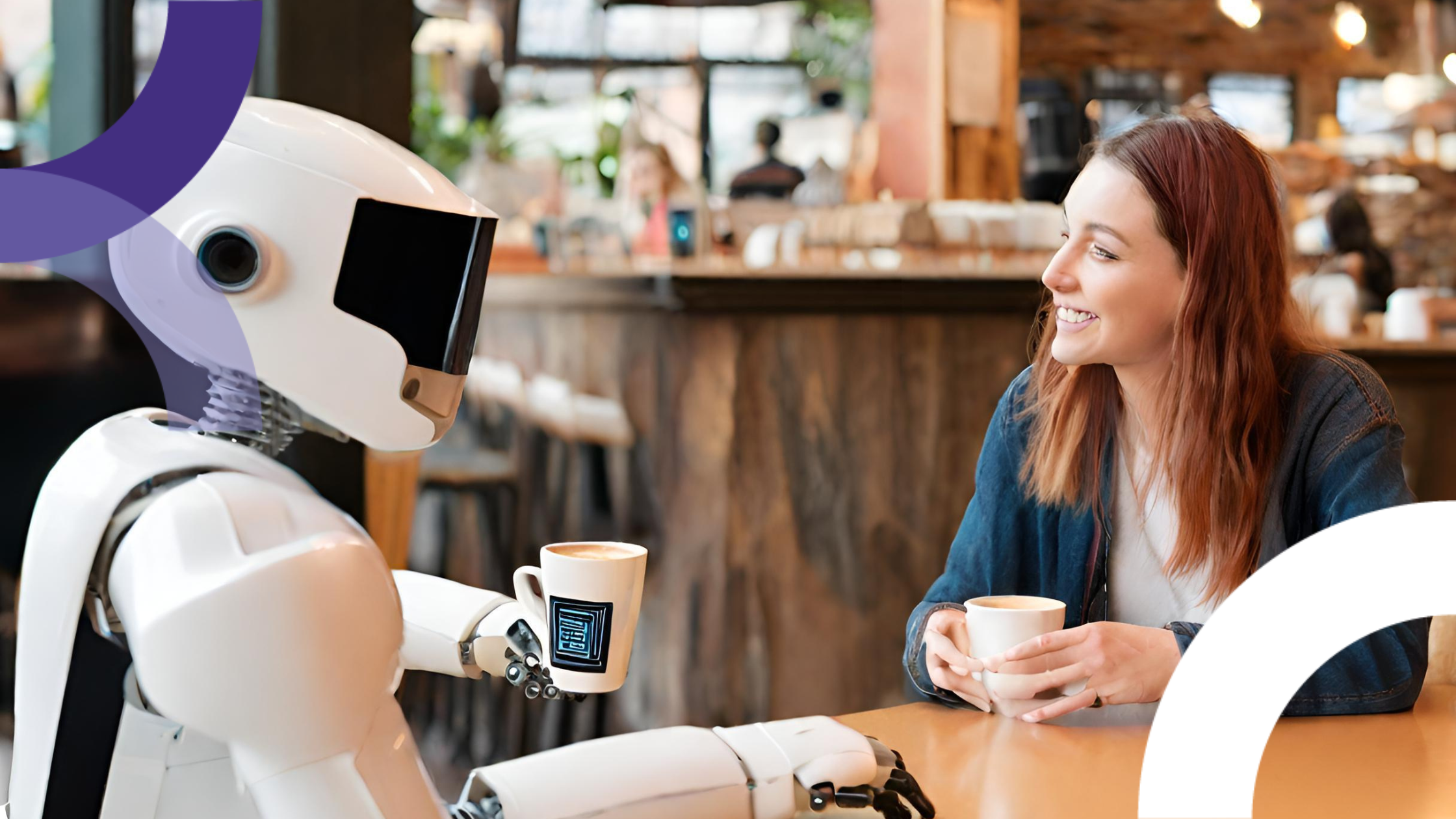 Woman talking to a robot