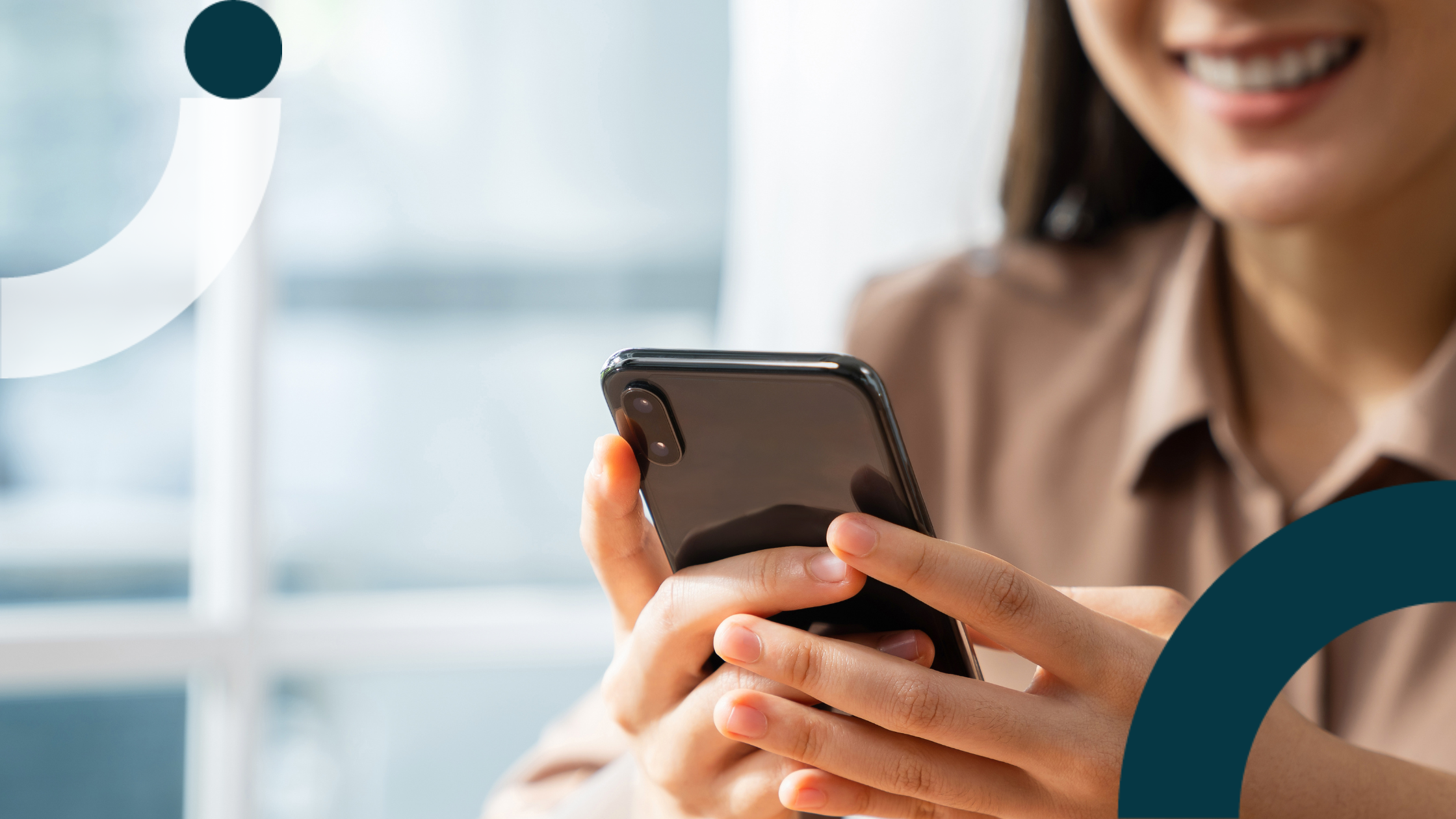 Woman looking at email on her cell phone